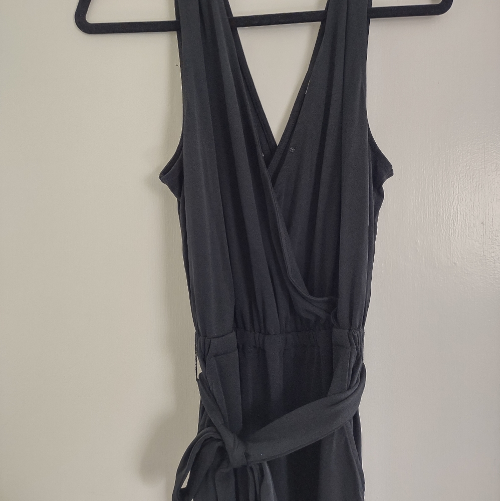 Black, floor length romper with tie